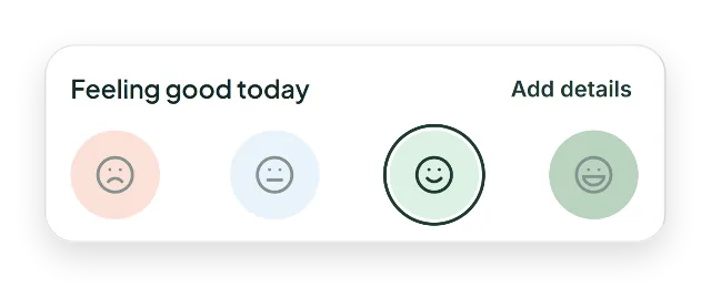 The daily check-in card with four faces; the smiling one is selected.